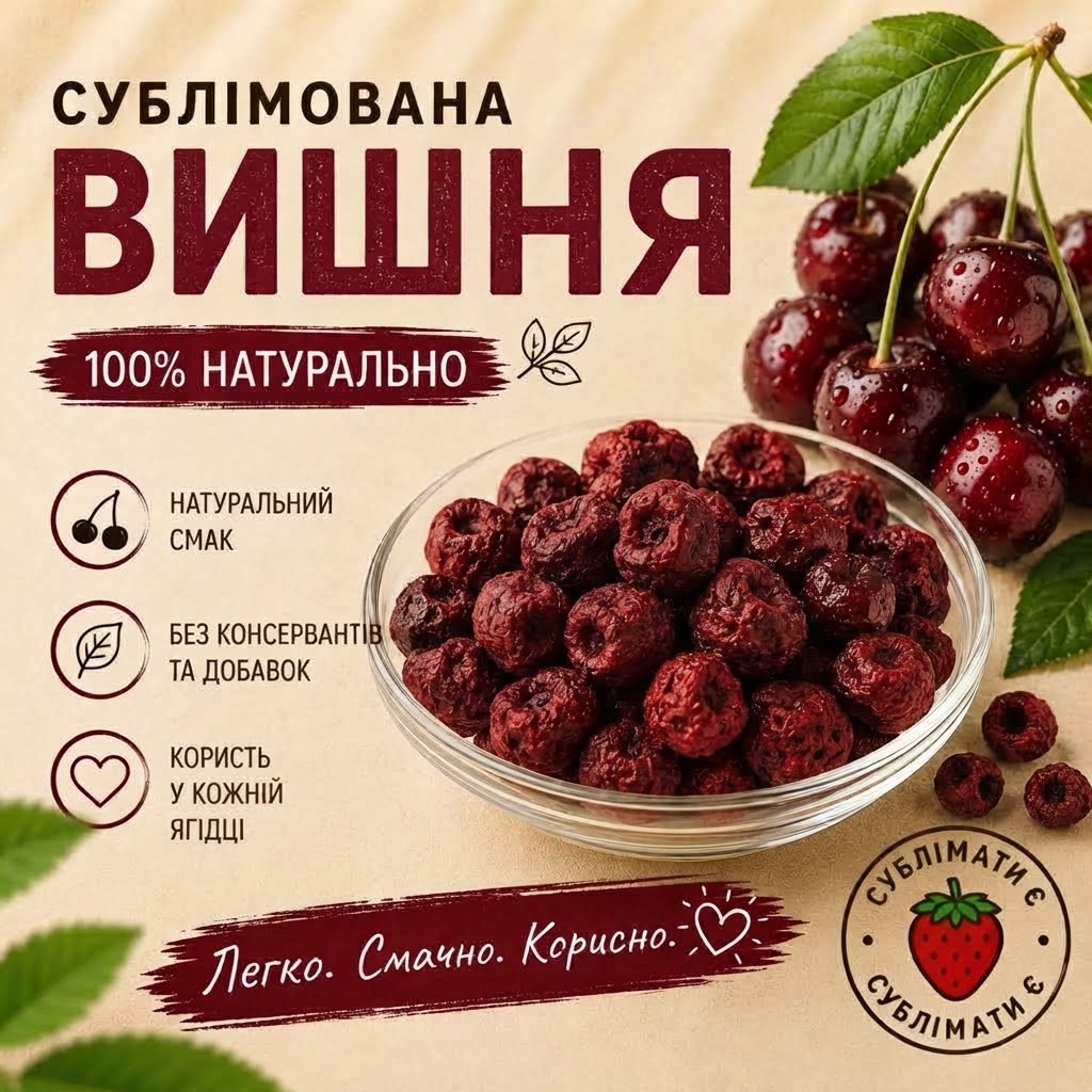 Сублімована вишня — це 100% натуральна ягода Сублімована вишня — це 100% натуральна ягода
