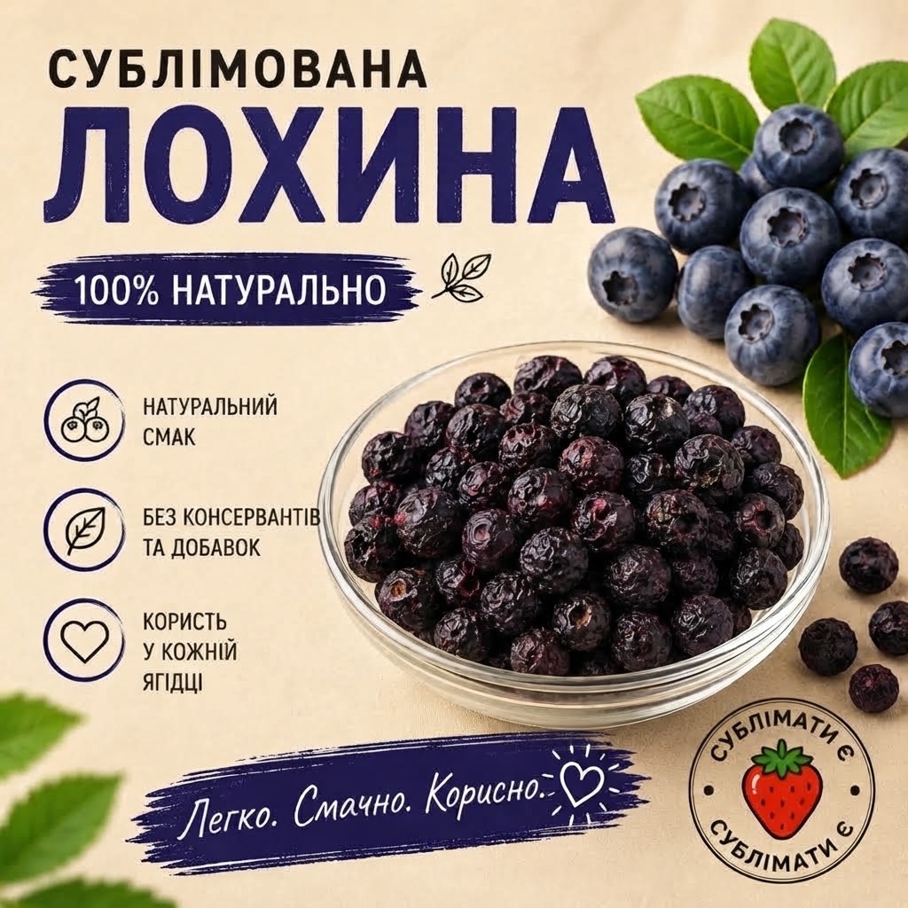 Сублімована лохина натуральний ягідний перекус Сублімована лохина натуральний ягідний перекус