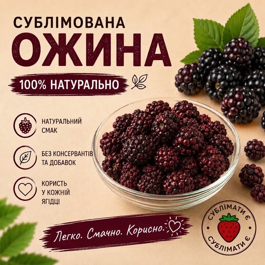 Сублімована ожина натуральний ягідний перекус Сублімована ожина натуральний ягідний перекус