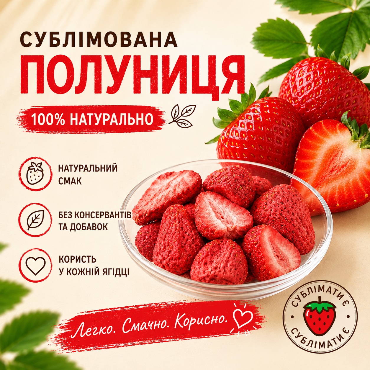Сублімована полуниця натуральний ягідний перекус Сублімована полуниця натуральний ягідний перекус