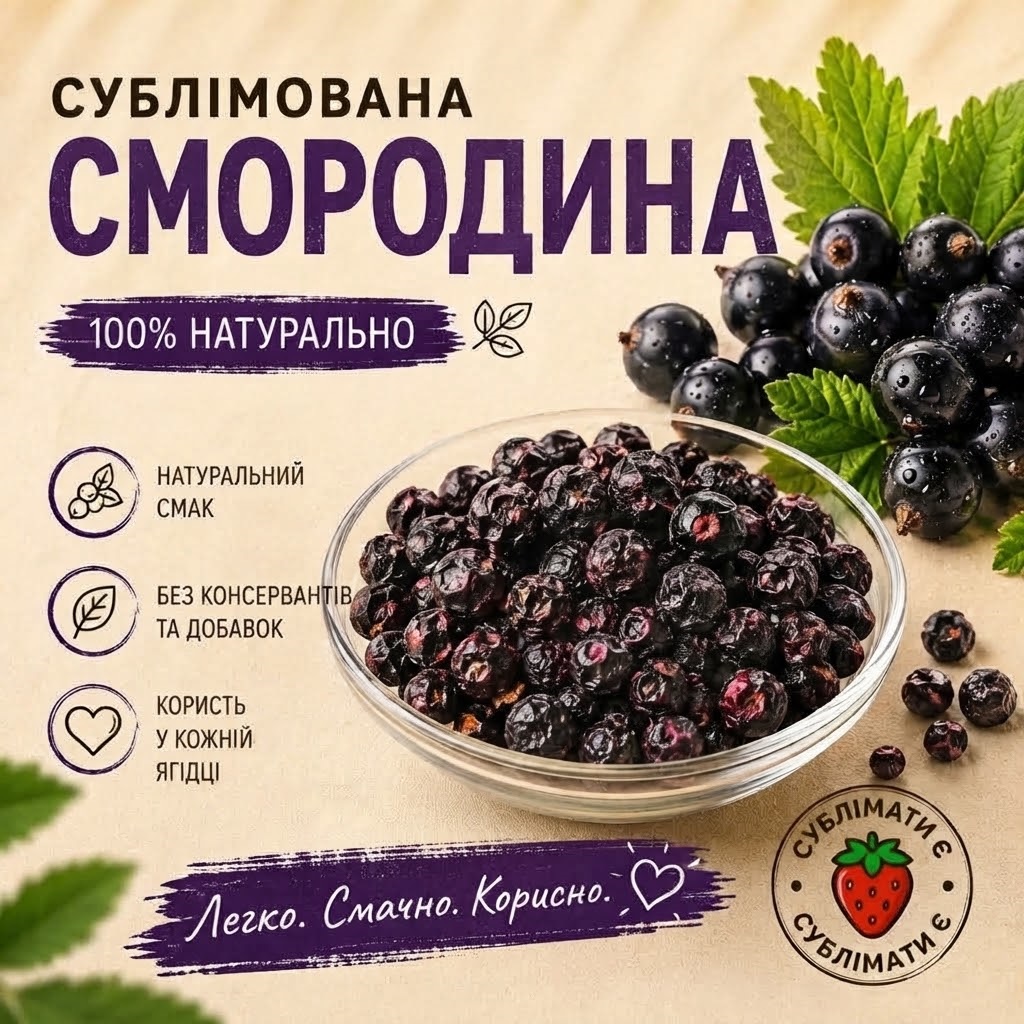 Сублімована смородина натуральний ягідний перекус Сублімована смородина натуральний ягідний перекус